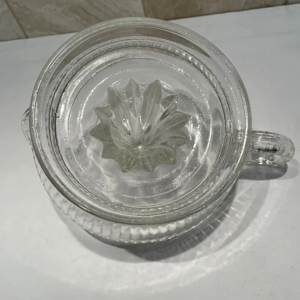 Vintage Clear Glass Citrus Juicer Reamer with Handle and Pour Spout 6 Inch
